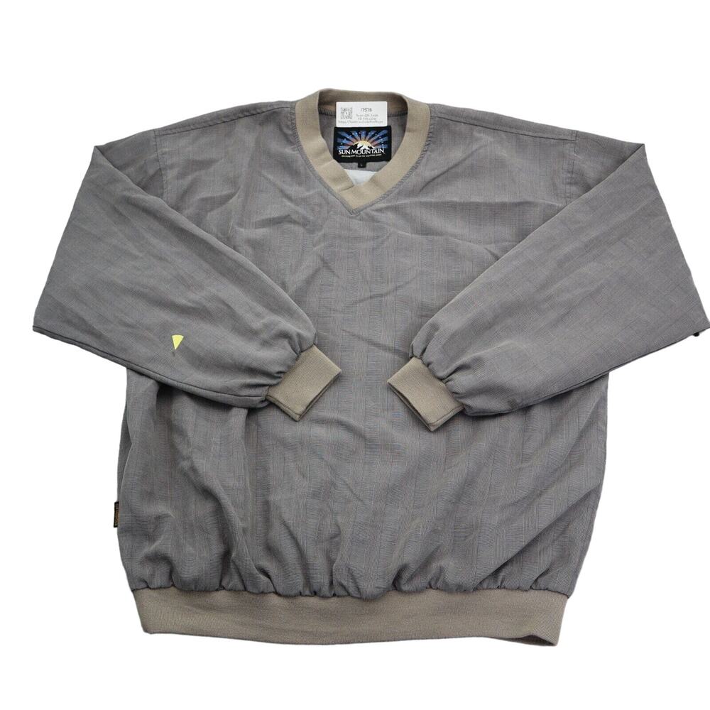 Sun Mountain Sweatshirt Mens L Gray Beige Long Sleeve VNeck Pullover Activewear